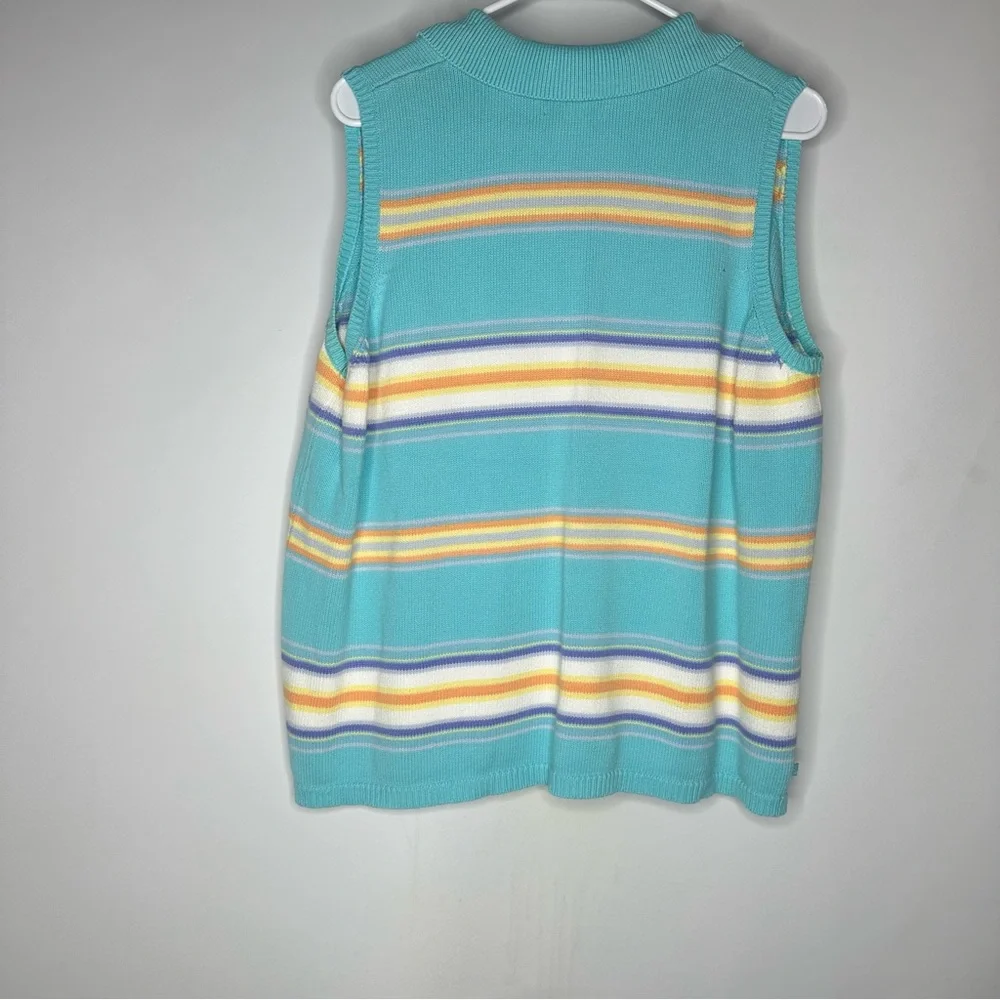 Vintage Ralph Lauren Turquoise Striped Cotton Sweater Vest Size 2XL Preppy Golf - Picture 2 of 6
